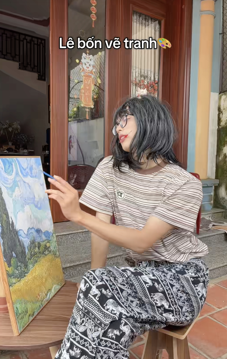 Cả TikTok hóa Lê Bống: Miệng ngậm cọ, tay tô màu, mắt nhìn xa xăm- Ảnh 8. Người dùng mạng xã hội bắt chước kiểu tóc và ánh mắt của Lê Bống