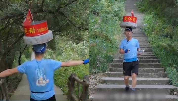 Ông Trương Huân Mộc đội cối đá leo núi Ông Trương Huân Mộc đội cối đá leo núi